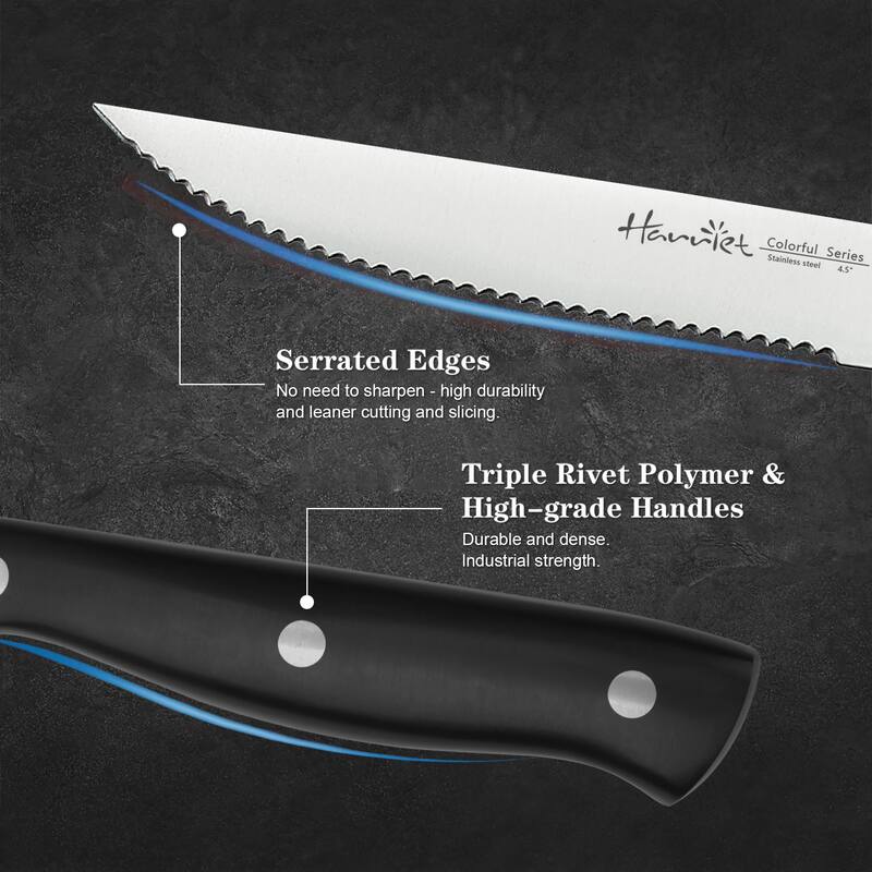Steak Knives Set Of 6, Full Tang German Stainless Steel Steak Knives