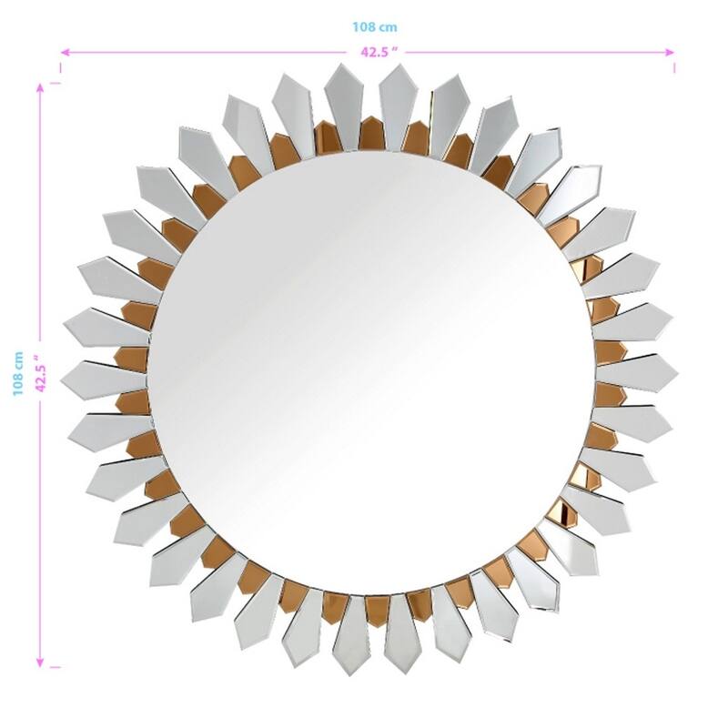 HomeRoots 43" Mirrored Round Accent Mirror Wall Mounted With Glass Frame - 28