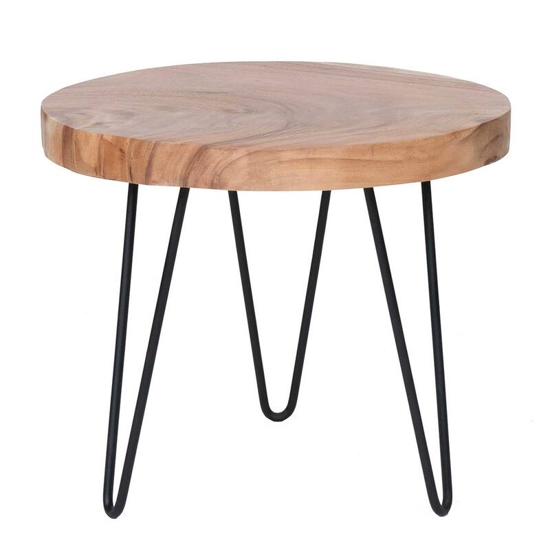 Cross-Cut Wood Slab Side Table With Iron Legs by East at Main