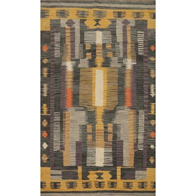 Hand Woven Oriental 100% Wool Carpet Southwestern Tribal Greys & Charcoal Kilim Area Rug - 5' 8'' X 3' 8''