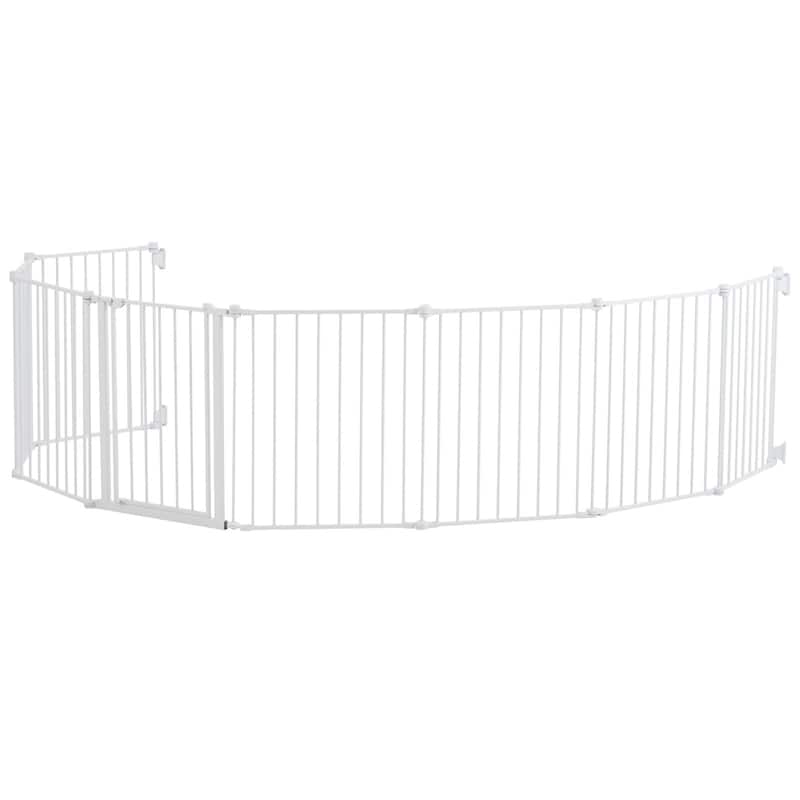 White Extra Wide Baby Gate for Stairs or Doorways 8 Panel Foldable Safety Barrier for Babies and Pets - 192"W