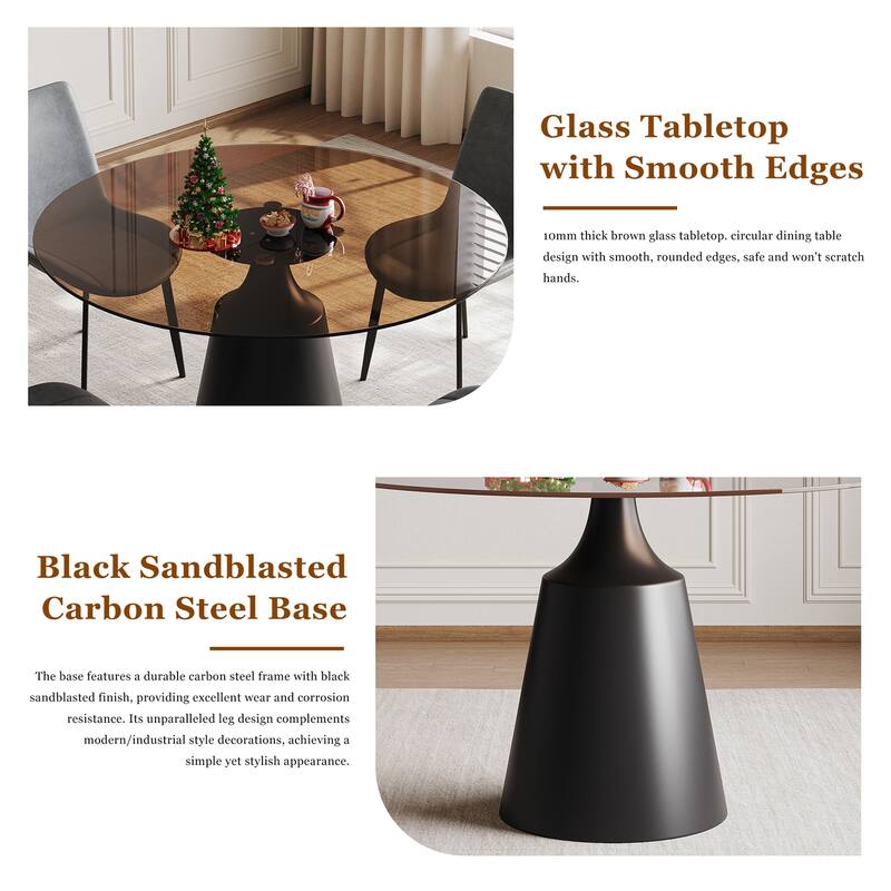 35" Modern Round Dining Table with Black Glass Top