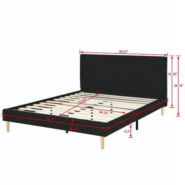 dimension image slide 1 of 8, Upholstered Platform Bed Frame, Velvet, Wood Support, Modern