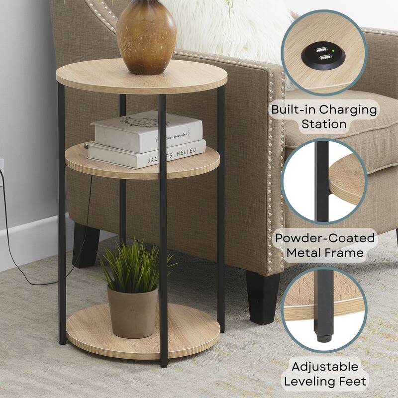 Convenience Concepts Designs2Go Simon 3 Tier End Table with USB Ports