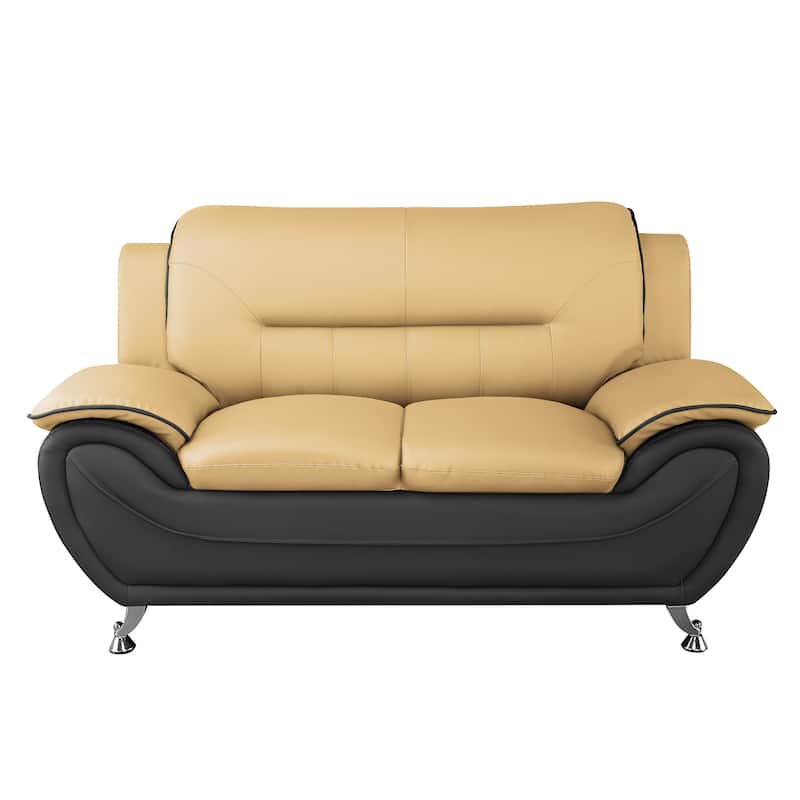 Sanuel 61.3" Faux Leather Pillow Top Arm Loveseat - N/A - Camel/Black