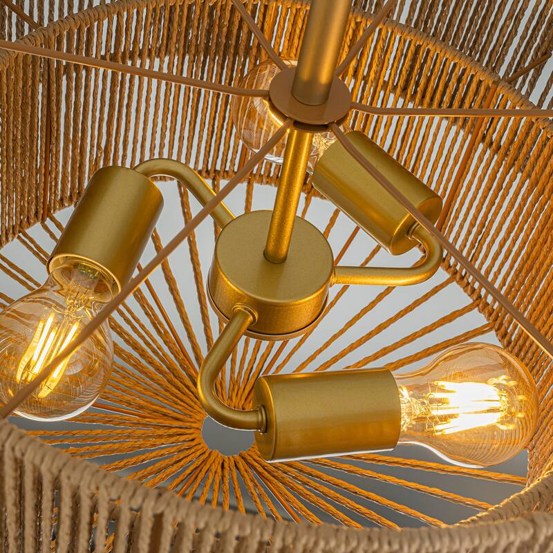 Armida 3-Light Rattan Rope Tiered Drum Pendant, Coastal Boho - Handwoven