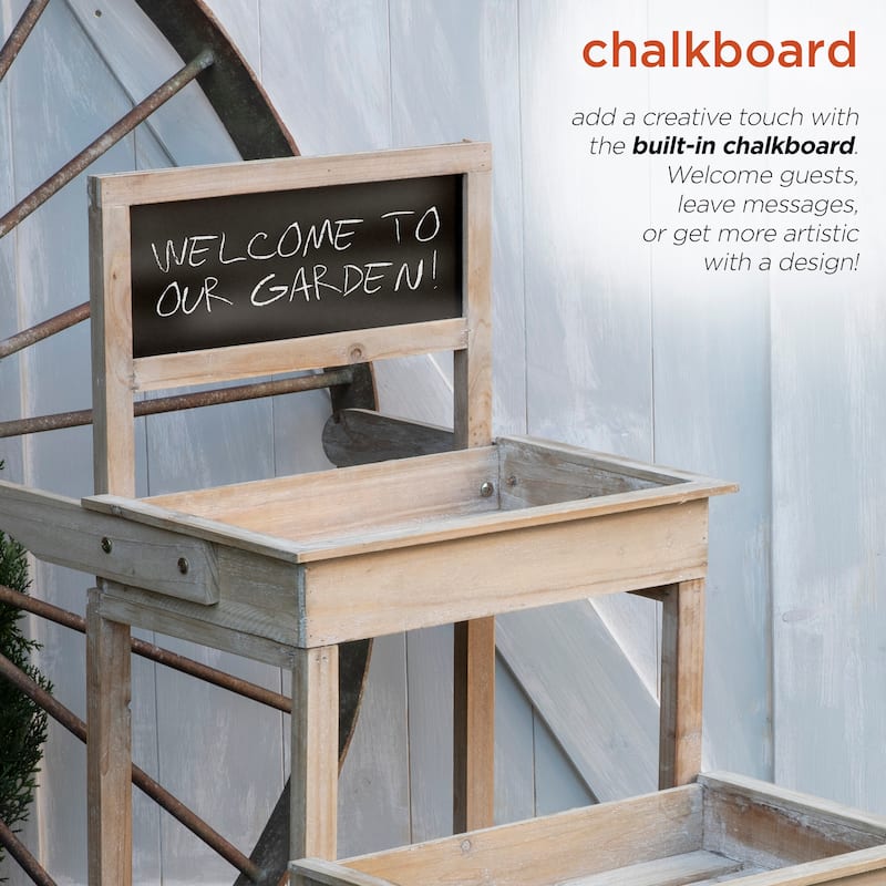 Alpine Corporation 34" Tall Indoor/Outdoor Wooden 2-Tier Plant Display Stand with Chalkboard and Wheels