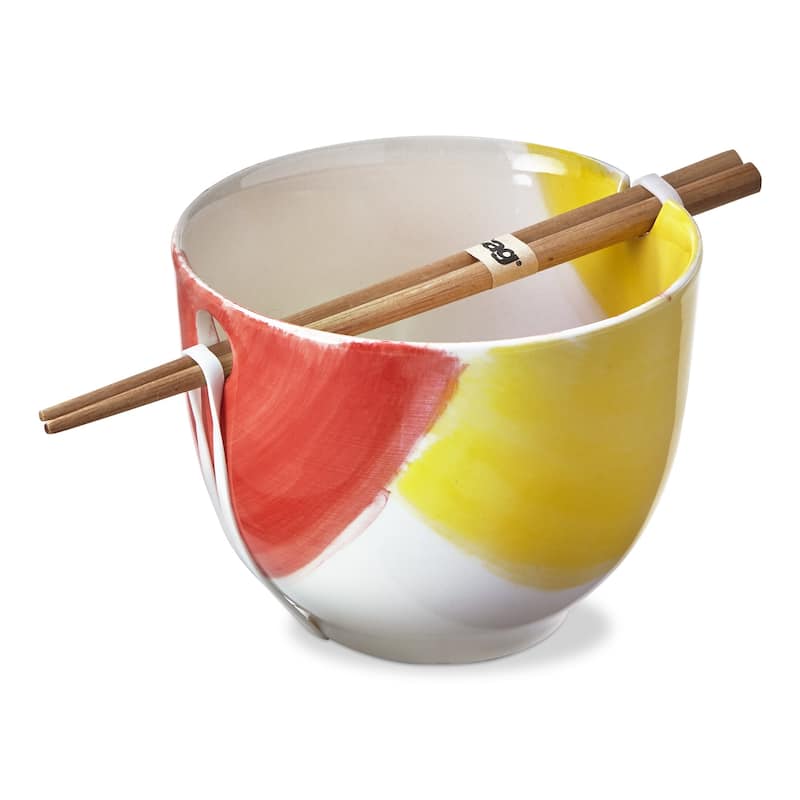 16 oz. Springtime Printed Stoneware Noodle Bowl with Bamboo Chop Sticks 3.9L x 3.9W x 5.0H.