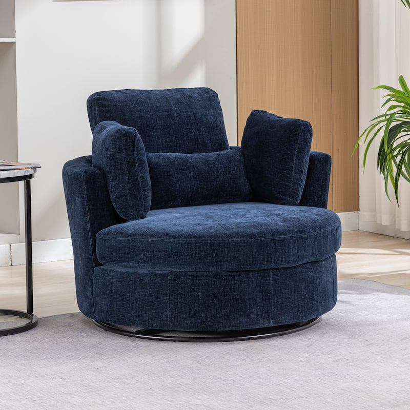 42.3"W Upholstered Swivel Accent Chair with 4 Pillows and Half-Moon Storage Ottoman