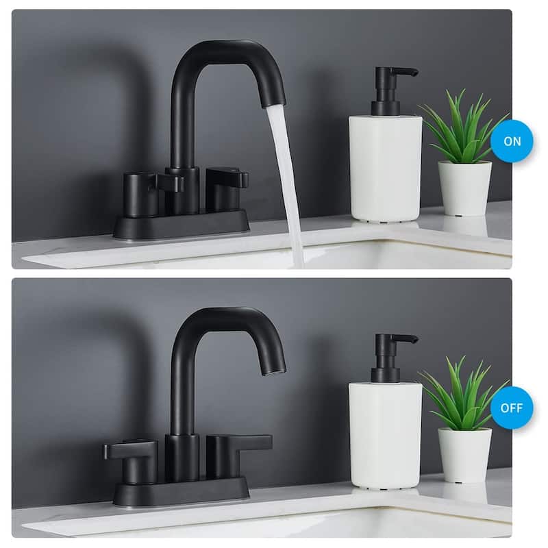 Bathroom Faucet 2 Handle 4 Inch Centerset Bathroom Sink Faucets 3 Hole with Pop Up Drain and Water Supply Lines, Matte Black