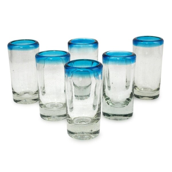 Handmade Blown Aquamarine Shot Glasses(Mexico) - 3.9" H x 2.0" Diam.. Opens flyout.