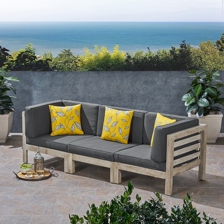 Oana Outdoor 3-Seater Acacia Wood Sectional Sofa Set With Cushions by Christopher Knight Home