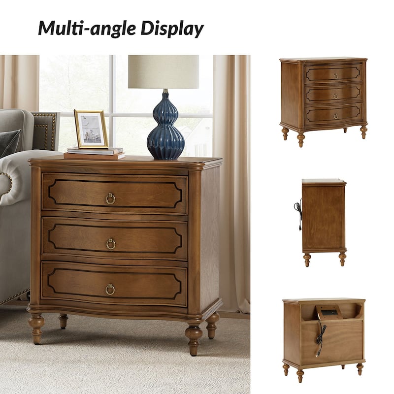 Alois Traditional 3-Drawer Nightstand with Solid Wood Spindle Legs by HULALA HOME