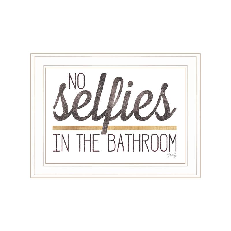 Framed Wall Art - Humorous "No Selfies in the Bathroom", White Frame