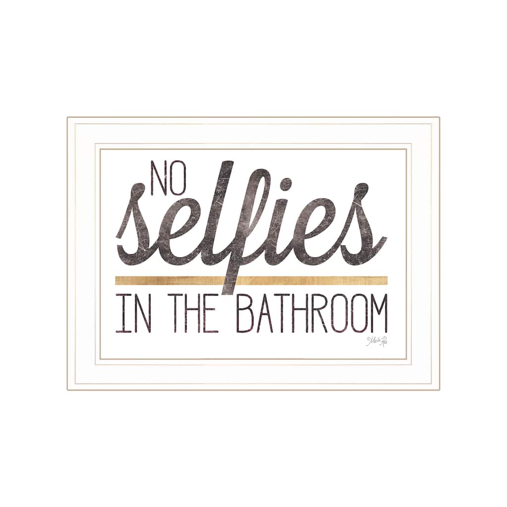 Framed Wall Art - Humorous "No Selfies in the Bathroom", White Frame