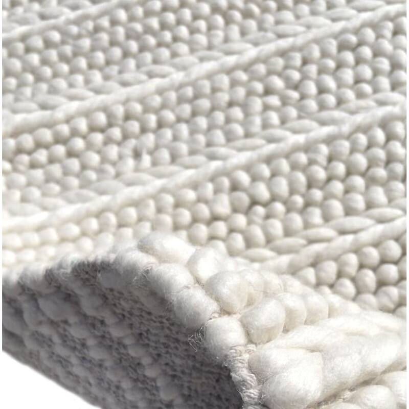 Thick Plush Ivory Cream Chunky Beads Hand-Woven Handmade Wool Natural Area Rug