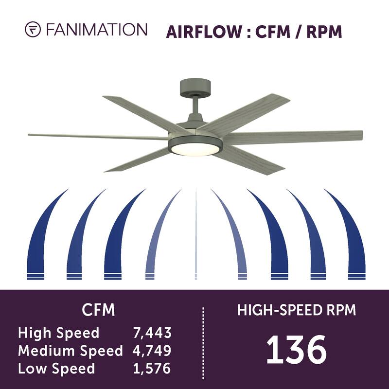 Fanimation Brawn 64 inch Indoor/Outdoor Smart Ceiling Fan with LED CCT Select Light Kit and Remote - Antique Graphite