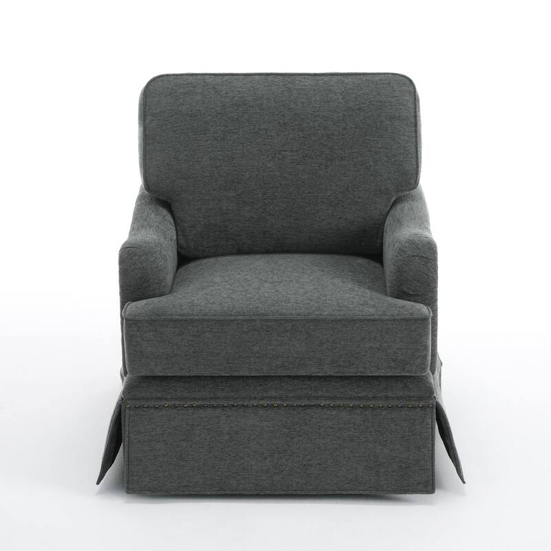 Set of 2 Chenille Swivel Accent Chair with Nailhead Trim Skirt