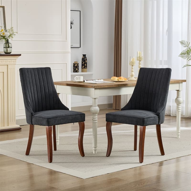 Set of 2 Fabric Upholstered Kitchen Dining Chairs with Solid Wood Legs