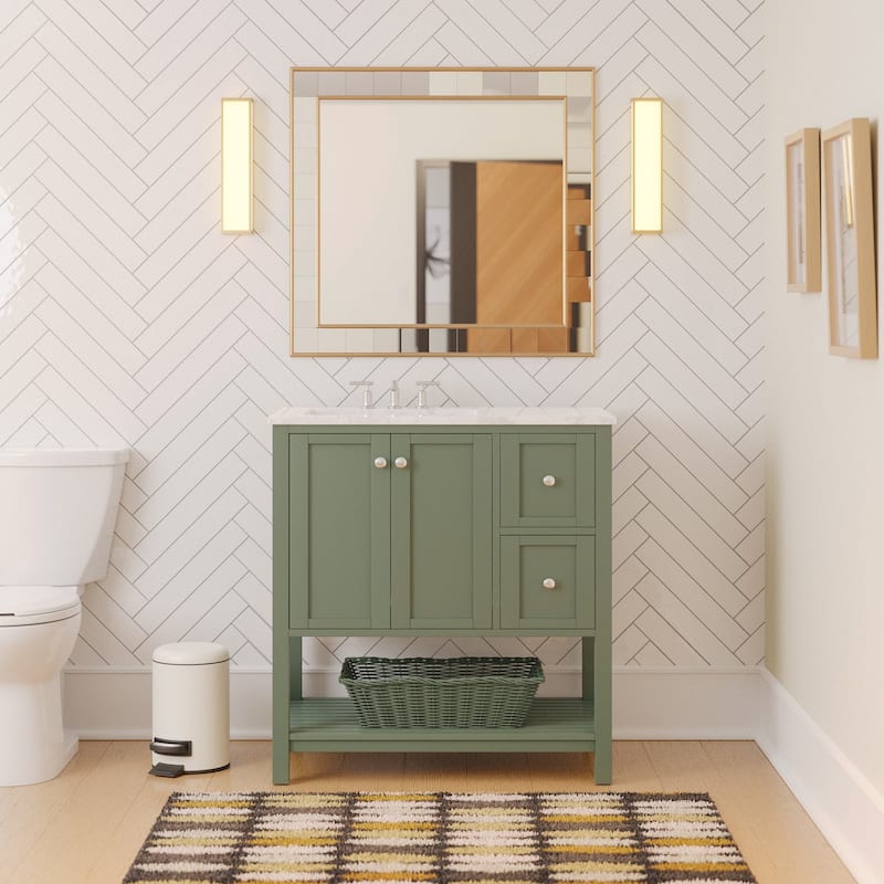 KitchenBathCollection Lakeshore 36" Bathroom Vanity with Engineered Carrara Top - Sage Green