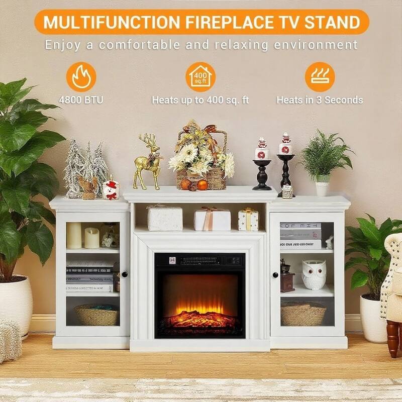 TV Stand For TVs Up To 60" With 18" Electric Fireplace Included, Overheat Protection