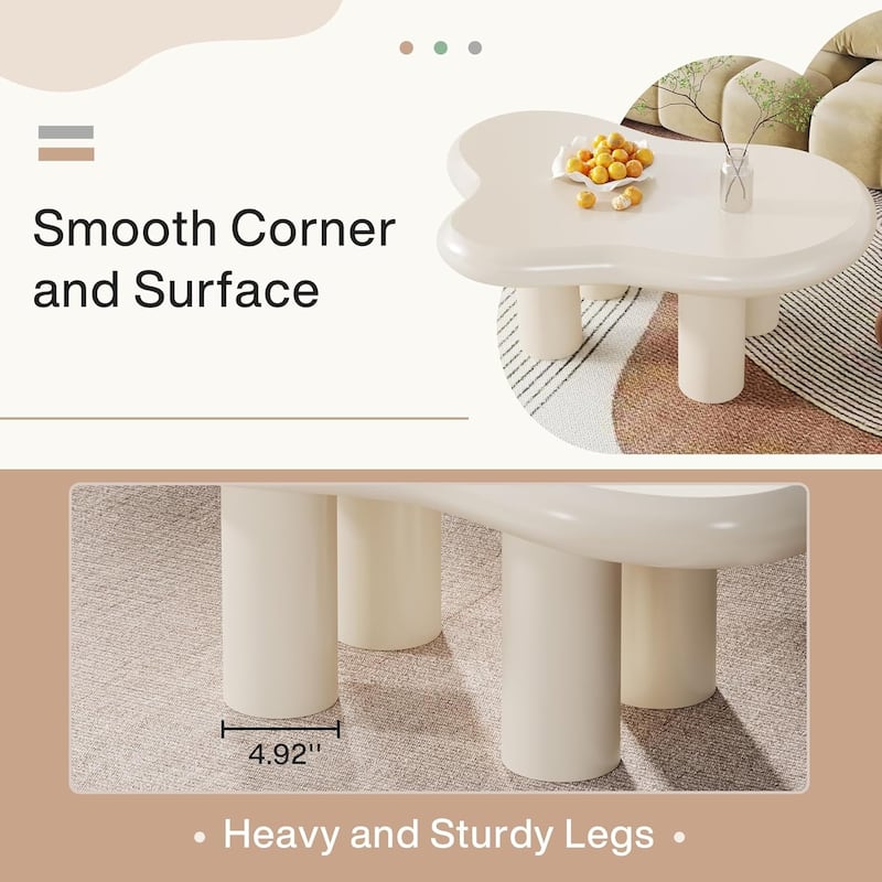 39.4 Inches Cloud-Shaped Engineered Wood Coffee Table with 4 PVC Legs