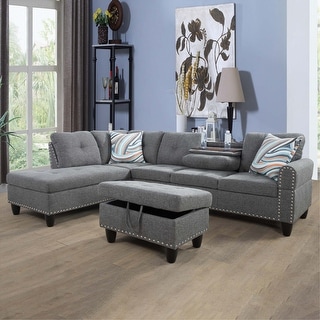 Grey Linen 3-Piece Sofa Set Living Room Sofa - Bed Bath & Beyond - 42991013