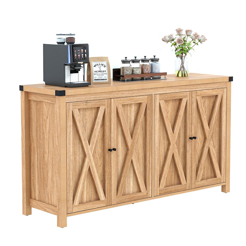 Moasis 55-inch Farmhouse Four-Door Buffet Cabinet Storage Kitchen Sideboard Buffet Table