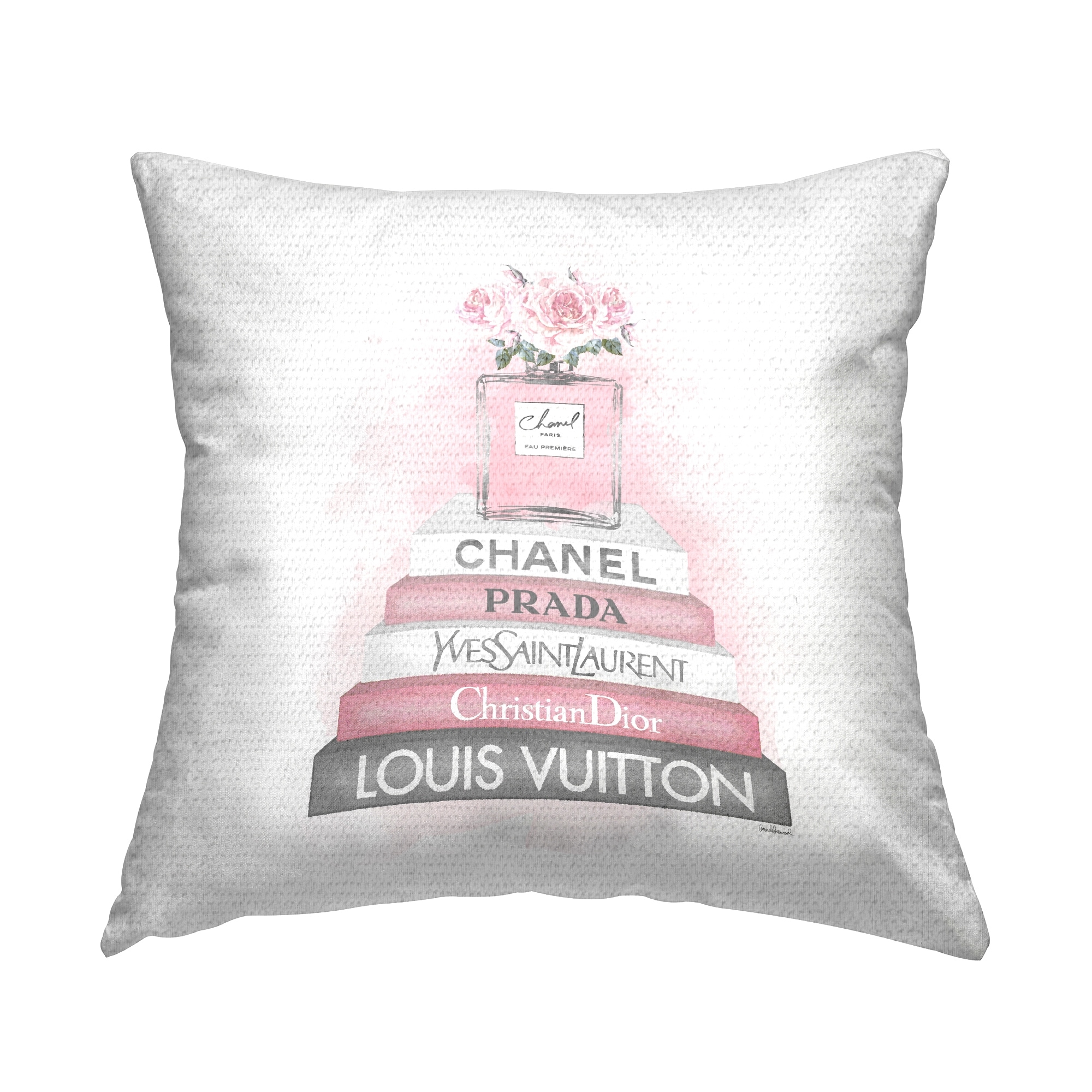 Stupell Pink Perfume Blossoms Fashion Glam Books Printed Outdoor Throw Pillow Design by Amanda Greenwood