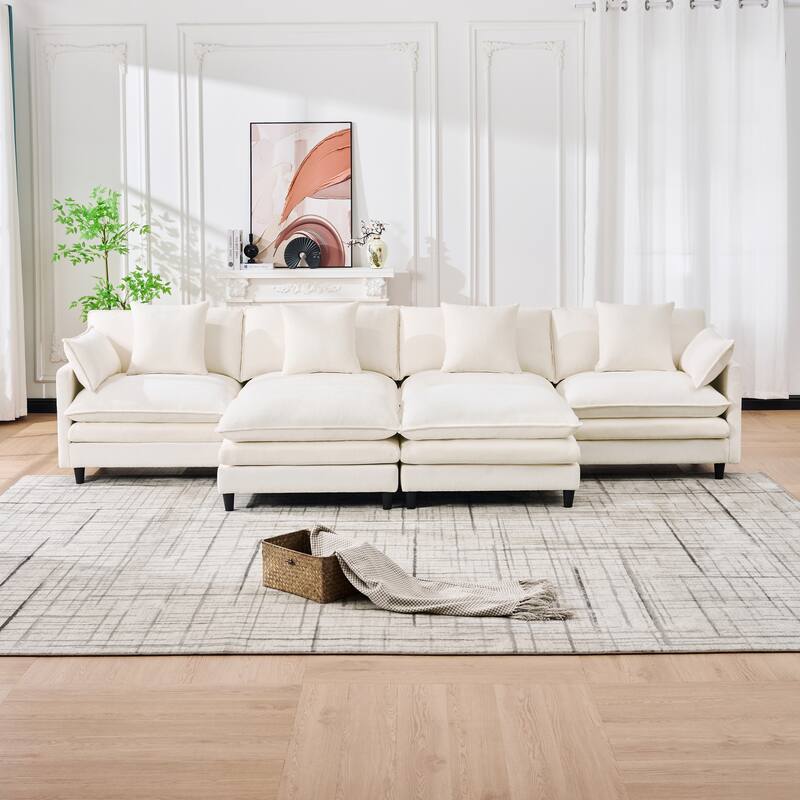 U-Shaped Modular Sectional Sofa, Comfy Deep Seat Cloud Couch with 2 Movable Ottomans, Large 4 Seat Sofa with Pillows