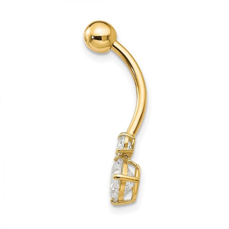 Curata 10k Yellow or White Gold 14g 3 and 6mm Simulated Diamond Internally Threaded Belly Ring - 7x26mm