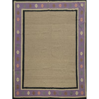 Hand Woven Oriental 100% Wool Carpet Southwestern Modern Brown Kilim Area Rug - 10' 0'' X 9' 7''