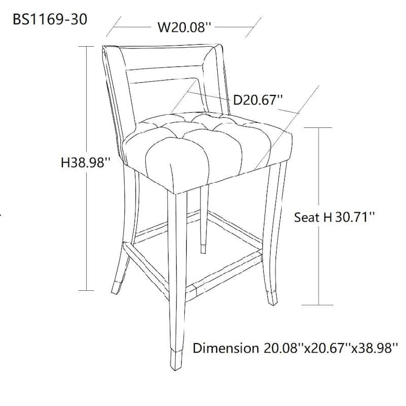Velvet Barstool with Nailheads,2 pcs Set