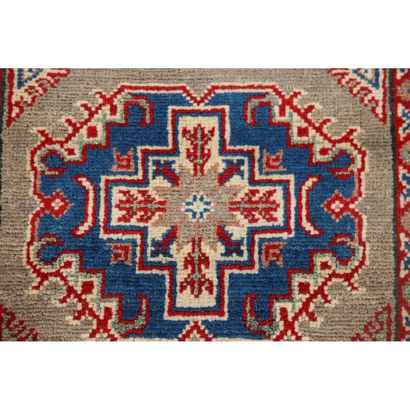 Geometric Brown Kazak Oriental Runner Rug Handmade Wool Carpet - 2'8" x 9'11"