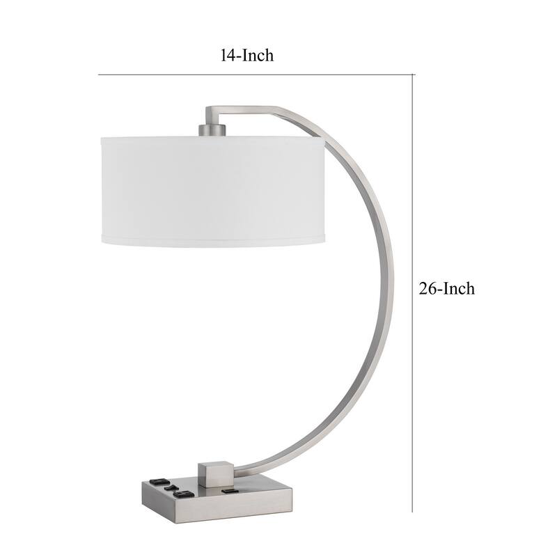 Fory Table Lamp, 2 Outlets, 1 USB Port, Curved Chrome Steel 26 Inch