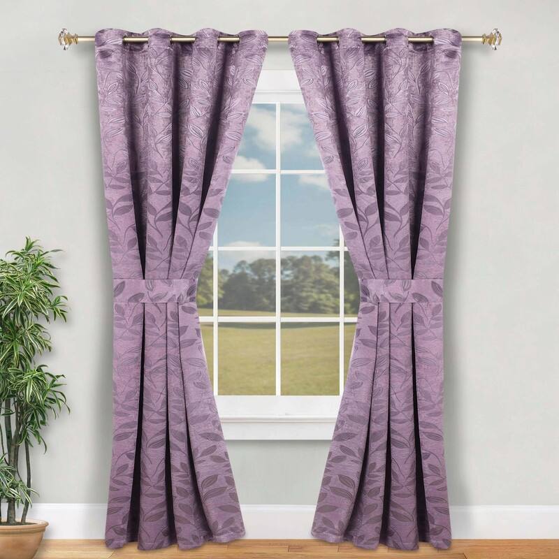 Superior Leaves Machine Washable Room Darkening Grommet With Ties Blackout Curtains, Set of 2