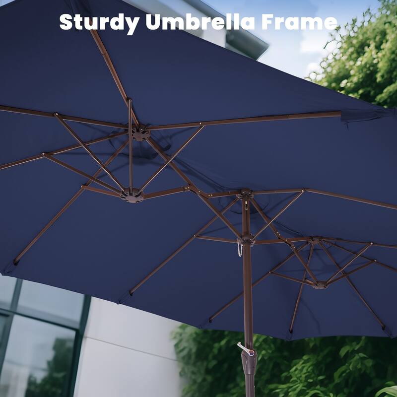 15ft Steel Navy No Tilt Market Patio Umbrella without Base