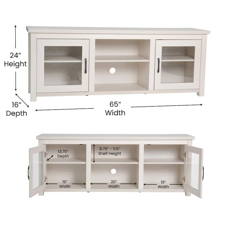 Classic TV Stand for up to 80" TVs-Glass Fronted Doors-Modern Finish