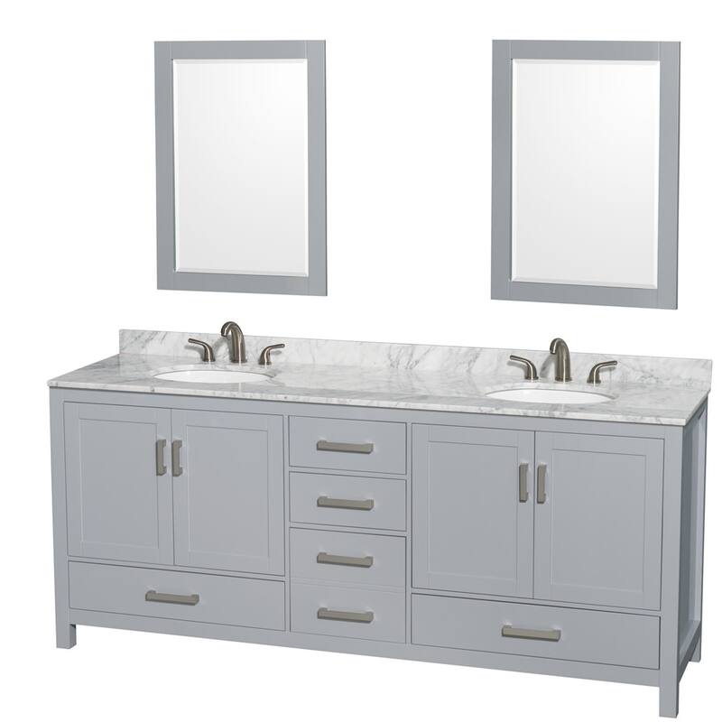 Wyndham Collection WCS141480DUNOM24 Sheffield 80" Free Standing Vanity - Gray / White Carrara Marble Top / Brushed Chrome - Steel Finish