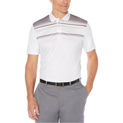 PGA Tour Mens Colorblocked Rugby Polo Shirt, White, Small