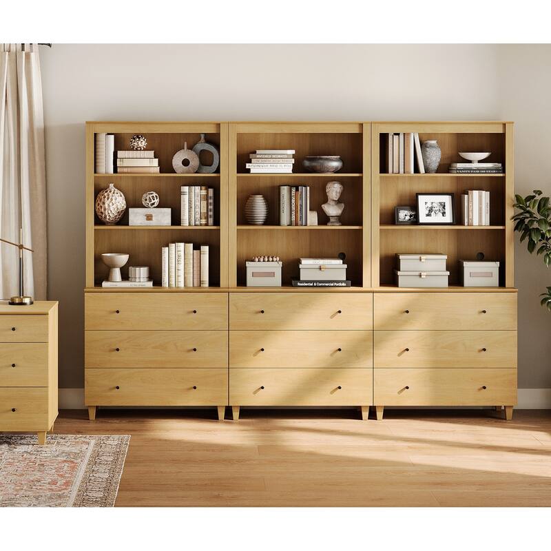 Modern 71" Tall Bookcase with Drawers & Open Shelves for Home Office