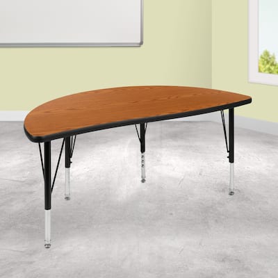 47.5" Half Circle Wave Collaborative Grey Kids Adjustable Height Activity Table