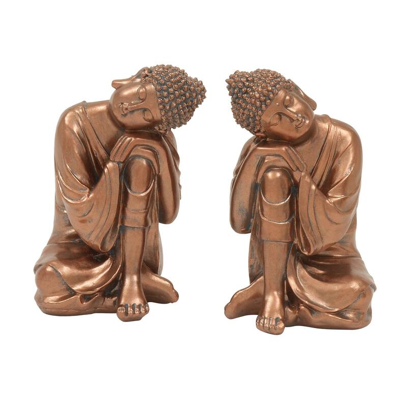 Bronze Polystone Bohemian Sculpture Buddha (Set of 2)