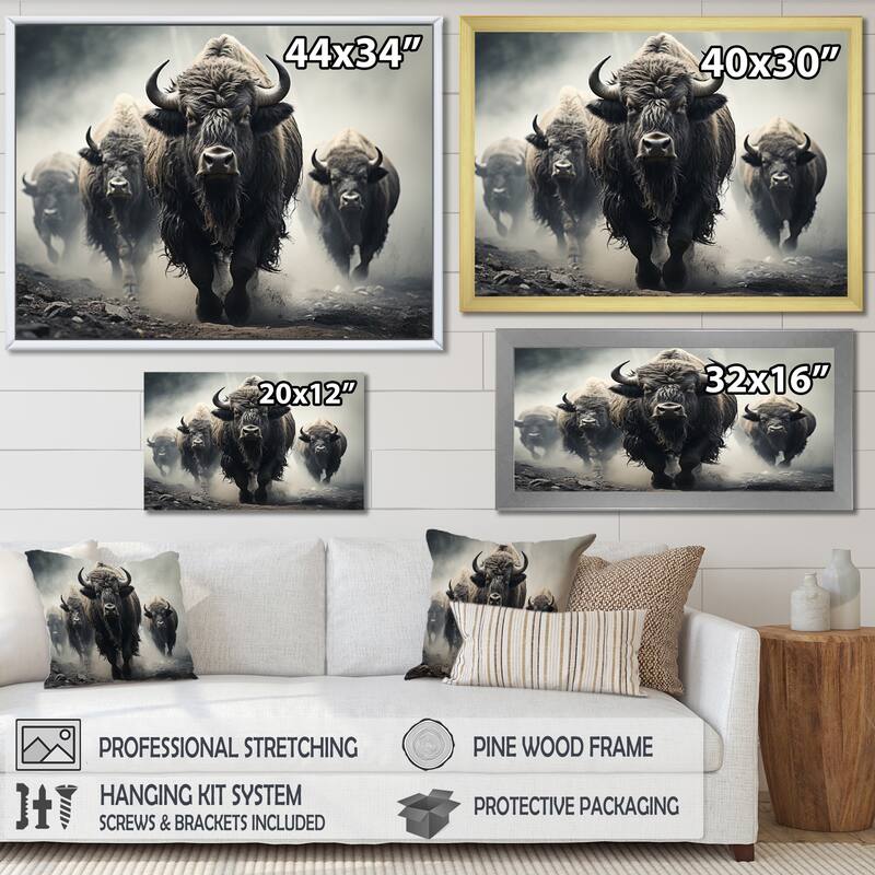 Designart "Grey Buffalo Gentle Guardians I" Animals Wall Art Prints