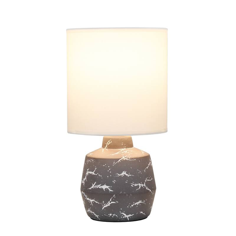 Marble Style Ceramic Table Lamp with Drum Shade - 13.25" - Gray and White