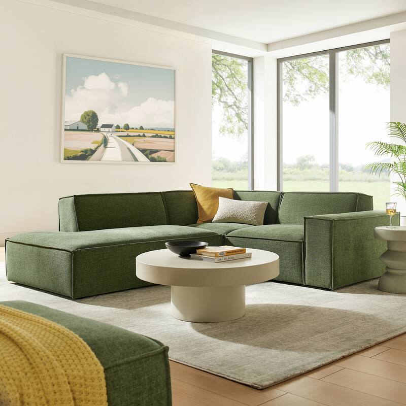 Restore 3-Piece Performance Fabric Upholstered Modular L-Shaped Sectional Sofa - Foliage