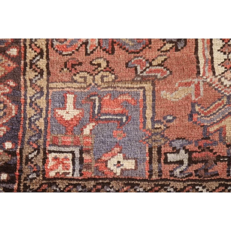 Heriz Persian Vintage Runner Rug Handmade Pink Wool Carpet - 3'5"x 7'3"