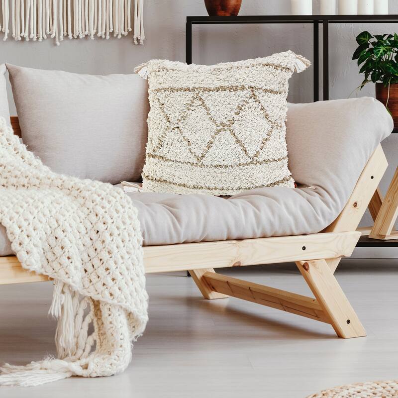 Sevita Boho-Chic Diamond Jute and Cotton Throw Pillow - 20" x 20" - Polyester