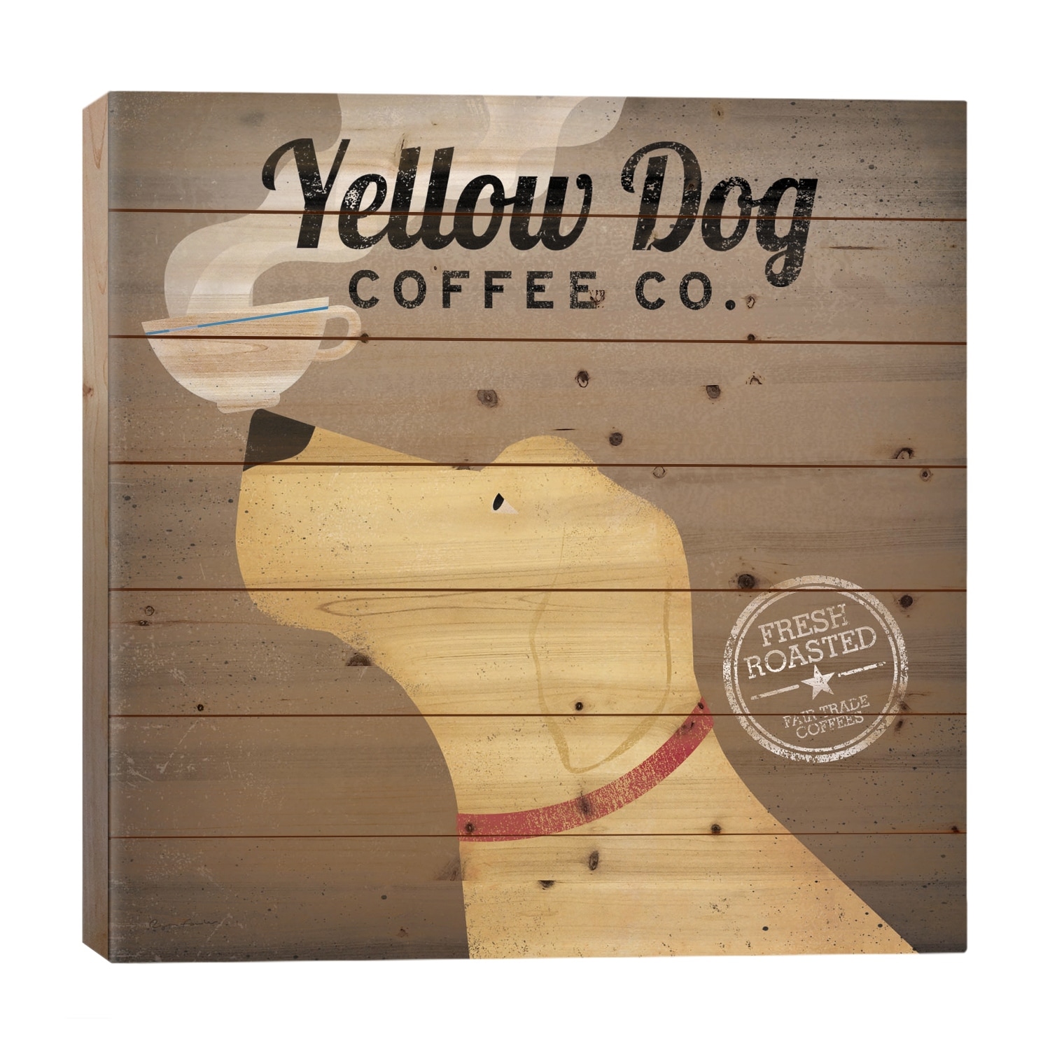 Yellow Dog Coffee Co. Print On Wood by Ryan Fowler - Multi-Color