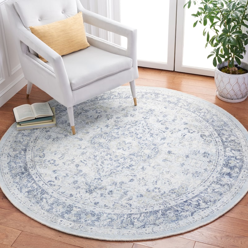 SAFAVIEH Handmade Restoration Vintage Katsuji Wool & Viscose Rug - 6' Round - Ivory/Blue